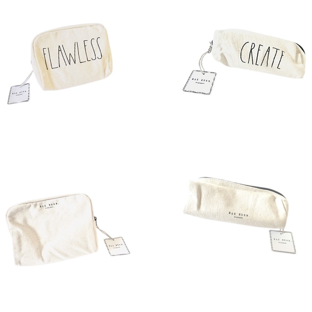 Rae Dunn FLAWLESS & Create Canvas Bag&Pouch Set 2